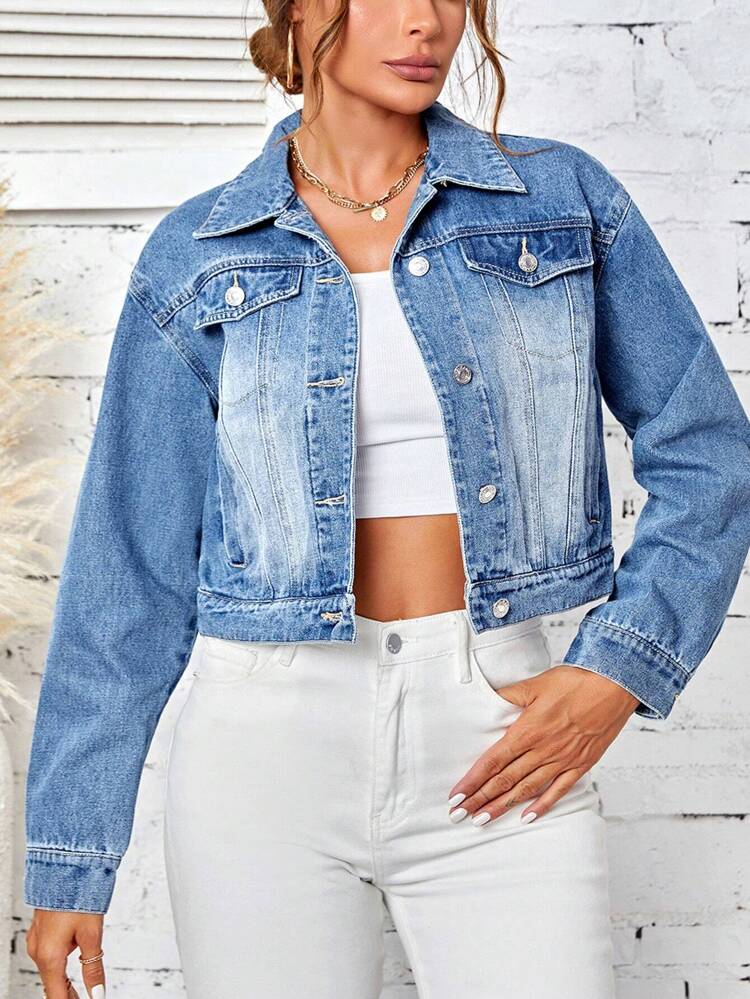 Women's Back Bear Doll Design Denim Jacket