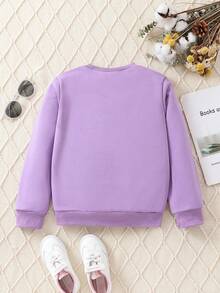 SHEIN Tween 女童字母印花圆领运动衫 - 紫色 - 查看 2