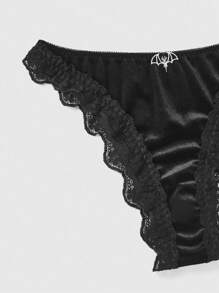 ROMWE Goth 3入組天鵝絨和花邊拼接蝙蝠翼吊墜三角褲