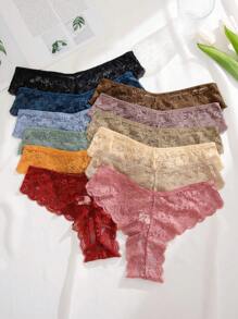 12入組女士實色蕾絲三角褲內衣褲 - 彩色 - 查看 2