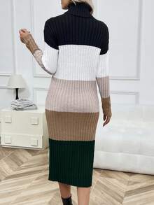 SHEIN LUNE Women's Colorblock High Neck Sweater Dress - Multicolor - View 2