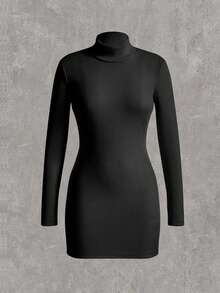 SHEIN EZwear 2入組女士立領針織肋紋長袖連衣裙 - 彩色 - 查看 4