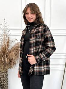 RueChic Tween Girl Plaid Print Button Front Coat - Multicolor - View 3