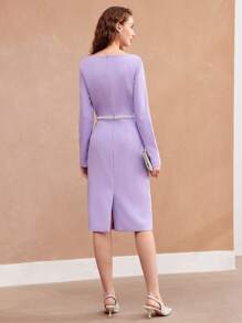 MOTF PREMIUM FITTED DRAPED SPLIT BACK DRESS - Purple - View 3