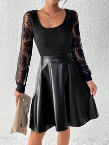 Chiquease Lace Patchwork Dress - Black - View 4