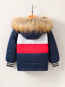 SHEIN Áo khoác trùm đầu có đệm họa tiết loang màu cho bé trai - Màu xanh hải quân - Xem 2