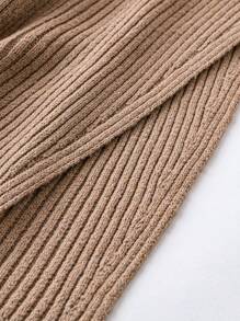 SHEIN LUNE 大尺寸純色高領毛衣連衣裙 - 卡其色 - 查看 4