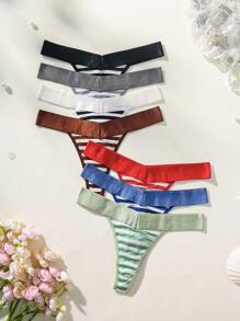 SHEIN Women's Striped Thong Underwear 7 Pcs, - Multicolor - View 2