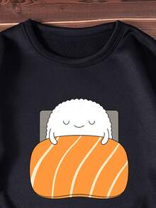 SHEIN LUNE Cartoon Printed Round Neck Casual Sweatshirt - Black - View 3