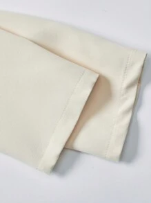 SHEIN Unity 女用撞色領繫帶腰部紐帶襯衫 - 杏色 - 查看 5