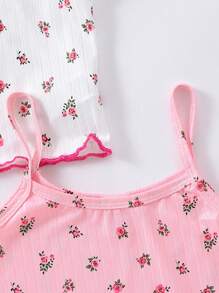 Toddler Girls' 3pcs Flower Printed Lettuce Hem Cami Top