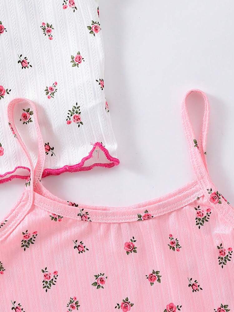 Toddler Girls' 3pcs Flower Printed Lettuce Hem Cami Top