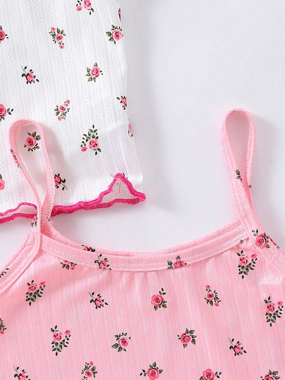 Toddler Girls' 3pcs Flower Printed Lettuce Hem Cami Top