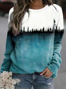 SHEIN LUNE Landscape Print Raglan Sleeve Sweatshirt - Multicolor - View 1