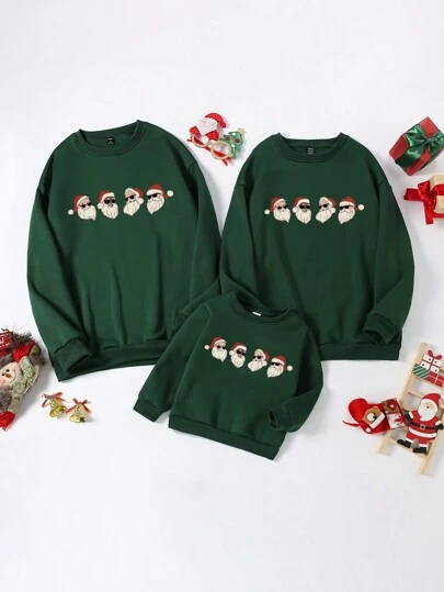 1pc Young Boys' Cool Santa Claus Design Round Neck Sweatshirt For Autumn/Winter Family Matching Outfits (3 Pieces Are Sold Separately), For Christmas