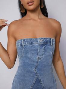 Washed Denim Strapless Dress
