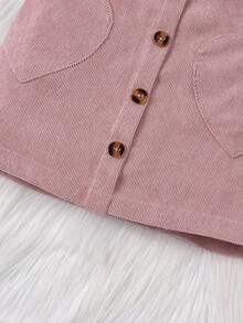 SHEIN Cô Gái Trẻ Màu thuần Love Thêu trái tim Chi tiết Nút Váy - Hồng - Xem 4