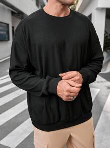 GENTILAND Loose Men's Plus Size Knitted Casual Round Neck Sweatshirt - Dark Grey - View 4