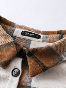 SHEIN Clasi Kích thước lớn Kẻ sọc Váy có thắt lưng Với Chi tiết về Flap - Màu Khaki - Xem 5