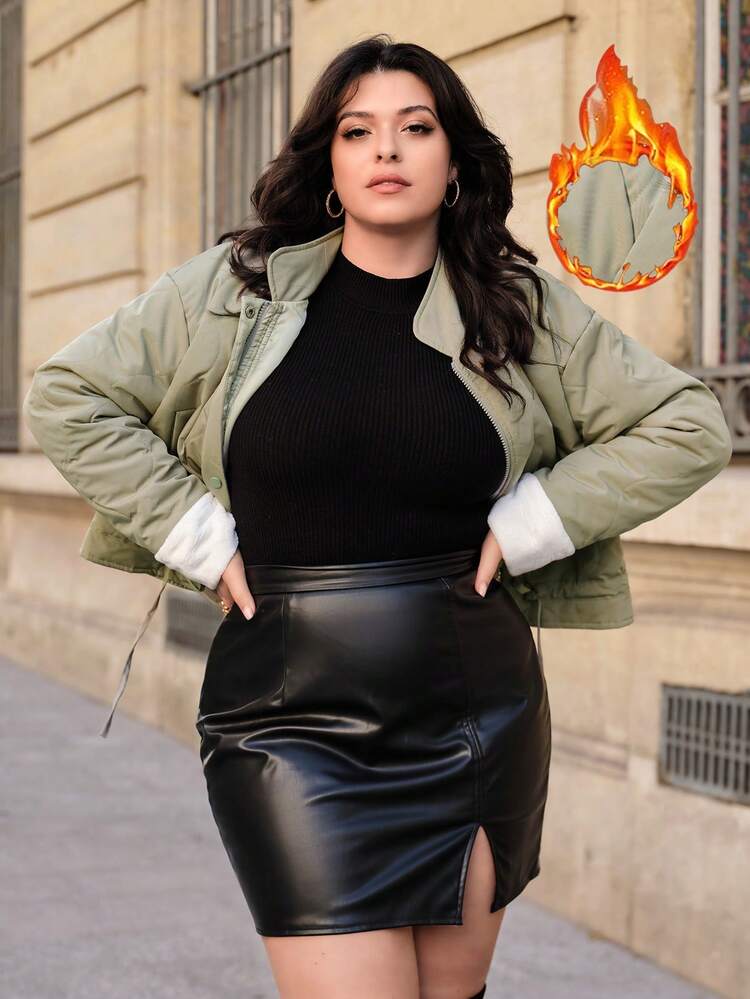 Women's Plus Size Rib Padded Coat