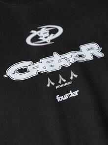 Manfinity Homme 男款圓領長袖印花衛衣 - 黑色 - 查看 4