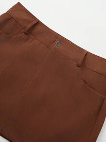 SHEIN Unity 直筒純色裙 - 棕色 - 查看 3