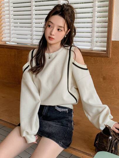 DAZY 女式露肩长袖运动衫、长袖上衣、秋装、返校服