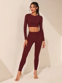 Core Rhythm Solid Color Short Cropped Sports T-shirt With Hollow Out Back - Purple - View 4