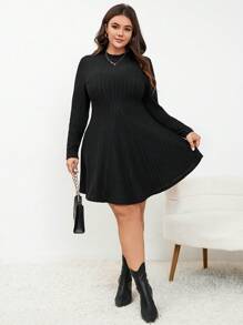SHEIN Frenchy Kích thước lớn Màu thuần Tay áo dài Đầm - màu đen - Xem 4