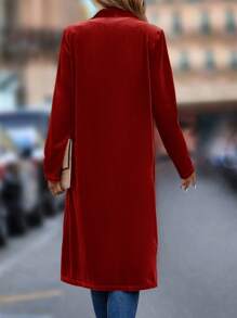 SHEIN Clasi Shawl Collar Open Placket Velvet Jacket - Red - View 2