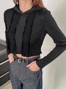 DAZY Long Sleeve Hooded Top - Black - View 11