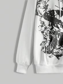 ROMWE Fairycore Butterfly Printed Zip Front Hoodie With Drawstring - Black - View 6