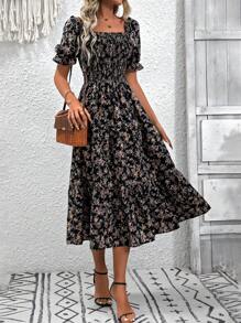 Breezaya Women's Floral Shirred Dress - Black - View 5