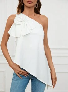 Aveloria 3D Blumen Asymmetrischer Saum One-Shoulder Top