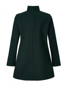 SHEIN LUNE 大尺碼女用蓋口袋立領羊毛大衣 - 墨綠色 - 查看 2