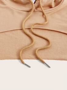 SHEIN EZwear 女裝帶擺兜帽超短毛衣 - 卡其色 - 查看 4