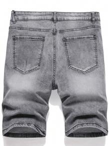 Manfinity EMRG Men's Grey Distressed Denim Shorts Jorts Plain Light Vacation Vintage - Grey - View 2