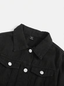 SHEIN Y2k 新款街头时尚，蝴蝶图案印花黑色舒适少女牛仔夹克，适合户外穿着 - 黑色 - 查看 3