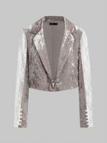 ROMWE PUNK Women'S Velvet Jacket With Rhinestone Decorated Tie - Silver - View 1