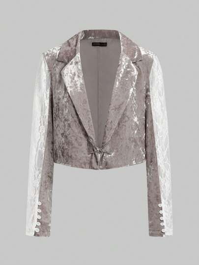 Women'S Velvet Jacket With Rhinestone Decorated Tie