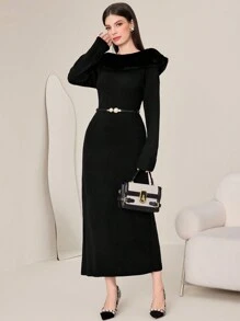 Modelyn Vestido De Punto De Mujer Con Parches - Negro - Ver 4