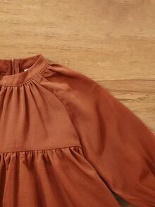 SHEIN Em bé Cô gái Màu thuần Tay áo xù Đầm - Rỉ Nâu - Xem 3