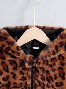 SHEIN Toddler Girls' Leopard Print Hooded Jacket - Brown - View 4