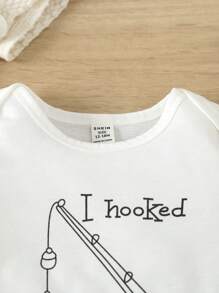 嬰兒男童白色圓領印花連身衣 - 白色 - 查看 5