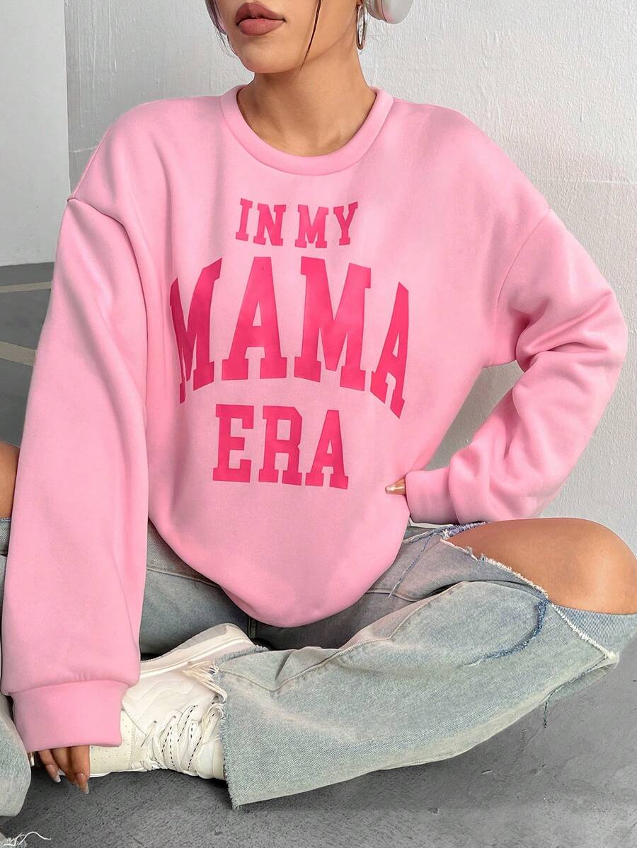 SHEIN Unity In thư Thả vai Áo nỉ - Hồng - Xem 1