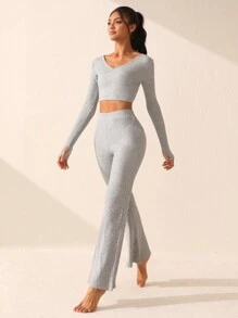 SHEIN Sports V-neck T-shirt And Pants Sports Set