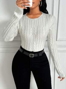 Chiquease 女士純色圓領毛衣 - 白色 - 查看 1