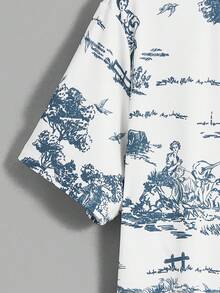 SHEIN Manfinity LEGND Men's Illustration Printed Round Neck Short Sleeve T-shirt - Blue - View 4