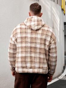 Manfinity VCAY 男式加大码宽松格子连帽休闲连帽衫，适合秋冬 - 彩色 - 查看 2