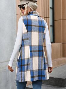 SHEIN LUNE 女款無袖格紋印花夾克 - 藍色 - 查看 2